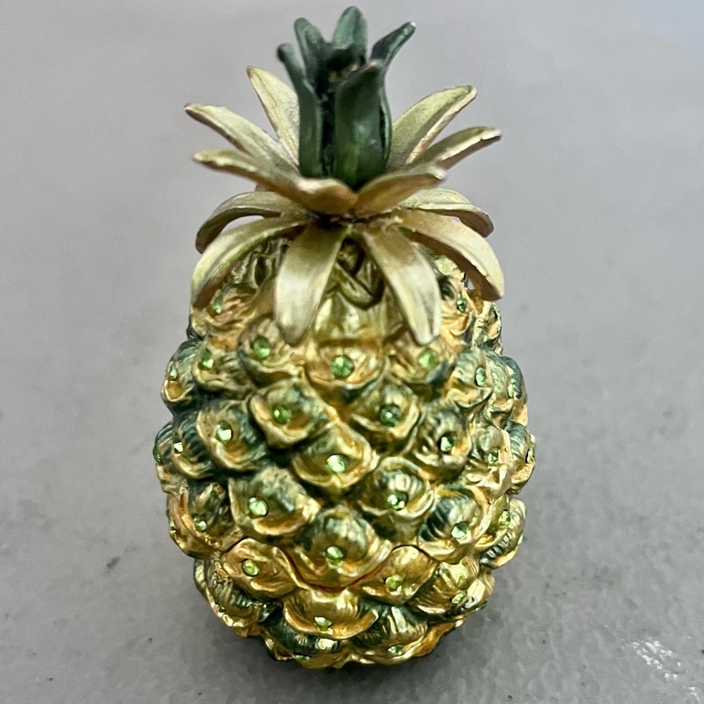 Small Pineapple Trinket Box with Green Gems; New!